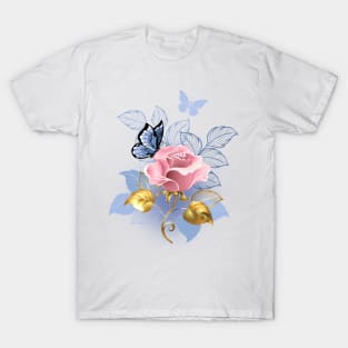 Beautiful Butterfly Pink Roses Butterfly Lover Flora Women T-Shirt